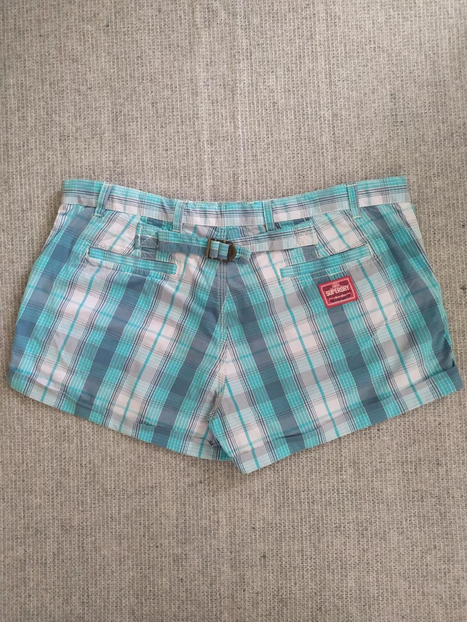Superdry Short en Coton à Carreaux pour Femme M Turquoise Blue Y2K – photo 10